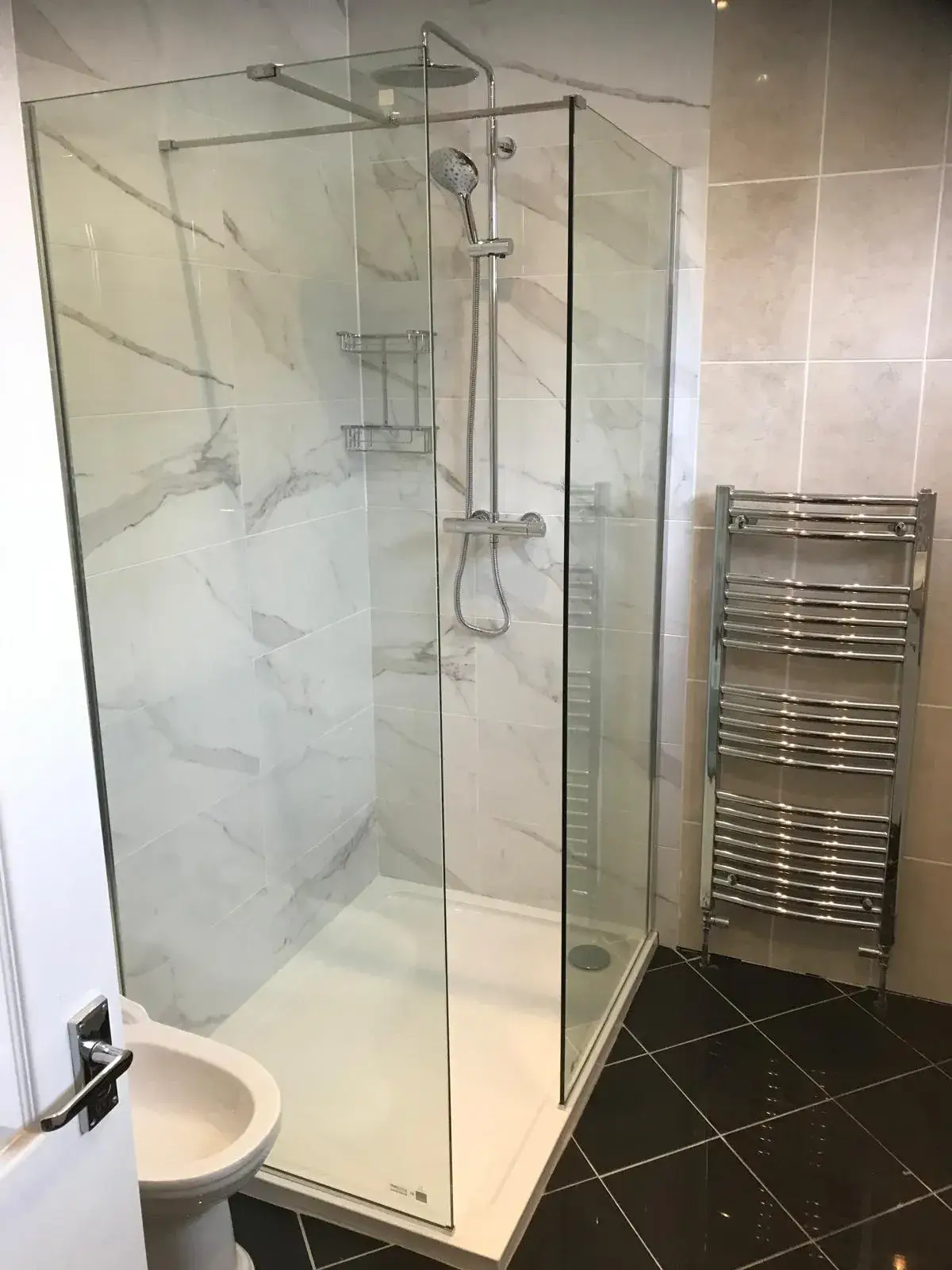 shower with aztec on the back